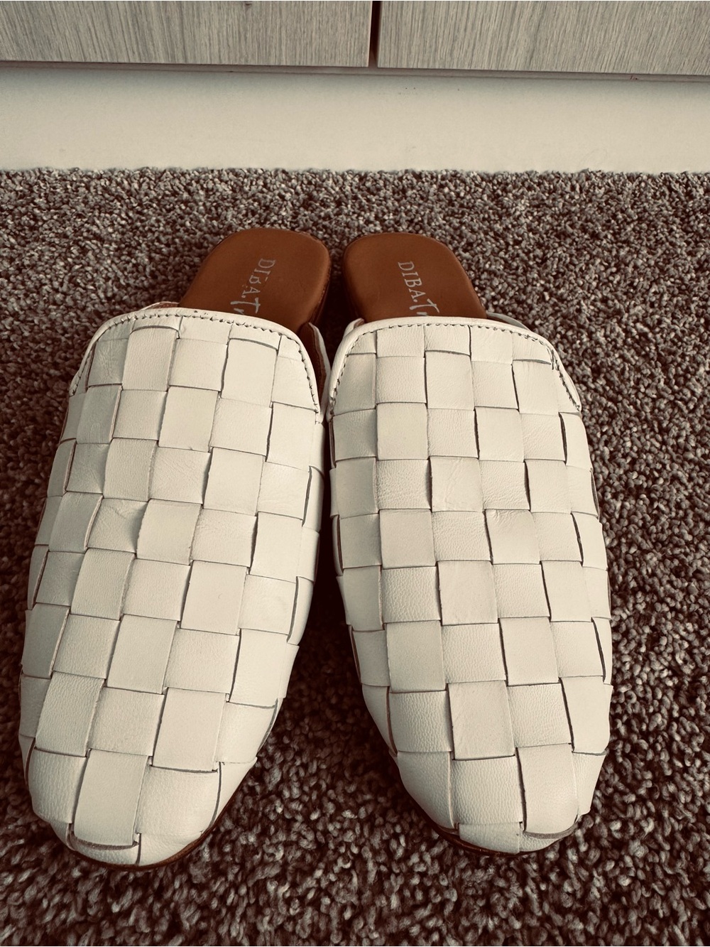 DIBA true White Woven Leather Slip-On Mules